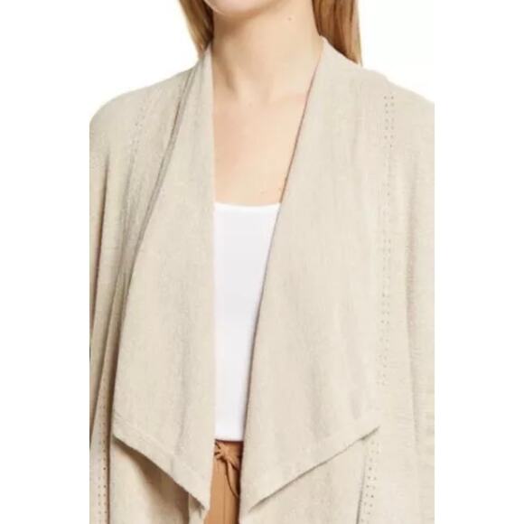 Barefoot Dreams CozyChic Ultra Light Hi Lo Cardigan Shawl Pointelle Sweater L/XL - Picture 13 of 14